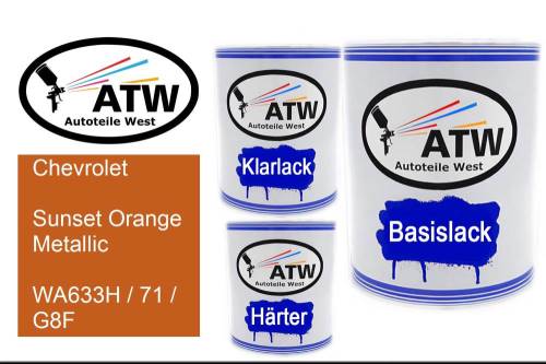 Chevrolet, Sunset Orange Metallic, WA633H / 71 / G8F: 1L Lackdose + 1L Klarlack + 500ml Härter - Set, von ATW Autoteile West.